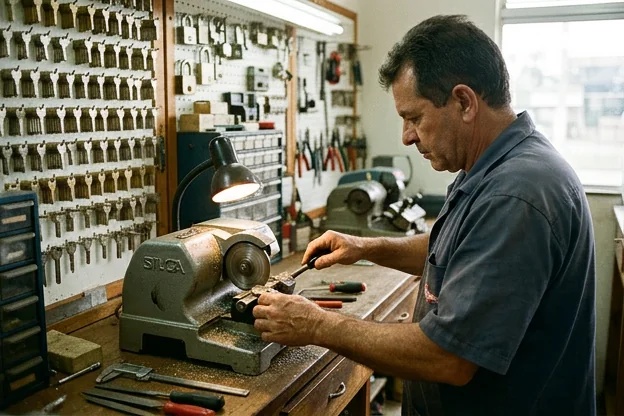 Processo de cópia de chaves num chaveiro.