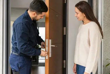 Profissional abrindo uma porta com ferramentas específicas de chaveiro.